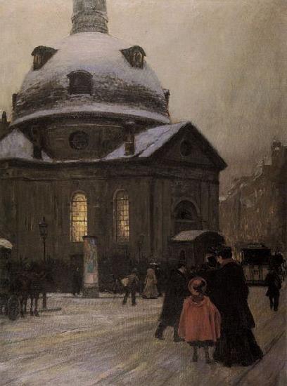 Franz Skarbina Bohmische Kirche am Heiligen Abend oil painting picture